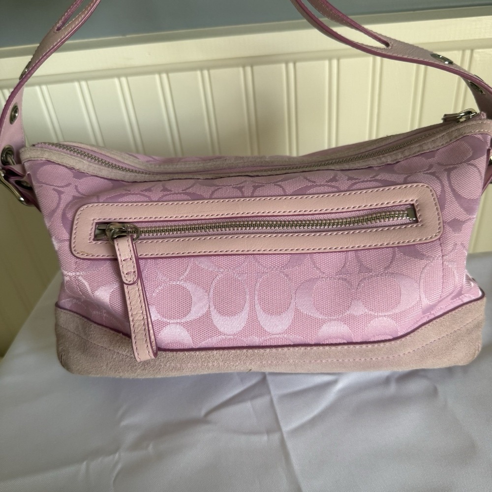Vintage COACH Signature East West Hobo Shoulder Bag Purse Pink Canvas Y2K - Picture 6 of 16